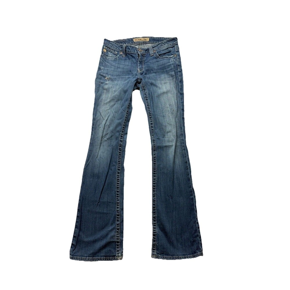 Big Star Casey K Jeans Womens 28L (30) Blue Low Rise Boot Cut Stretch Distressed